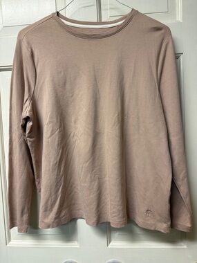 Isaac Mizrahi Live! Pima Cotton XL beige long sleeve crew neck knit top QVC EUC